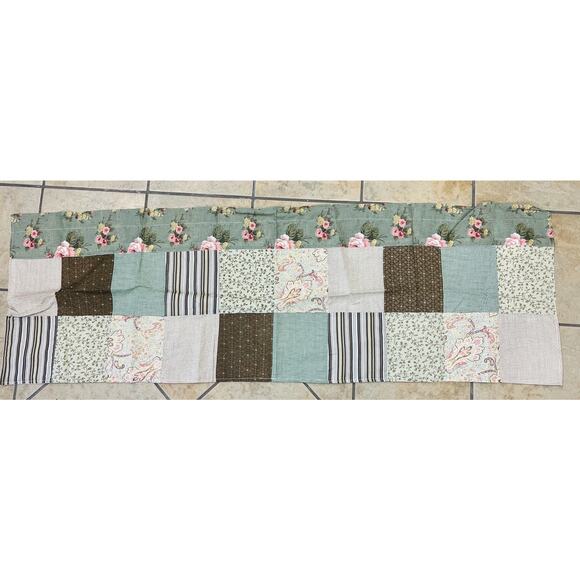 Set (4) Patchwork Valance Curtain 18"x60" Sage Green Floral Rose Tan Brown NEW - Picture 4 of 5